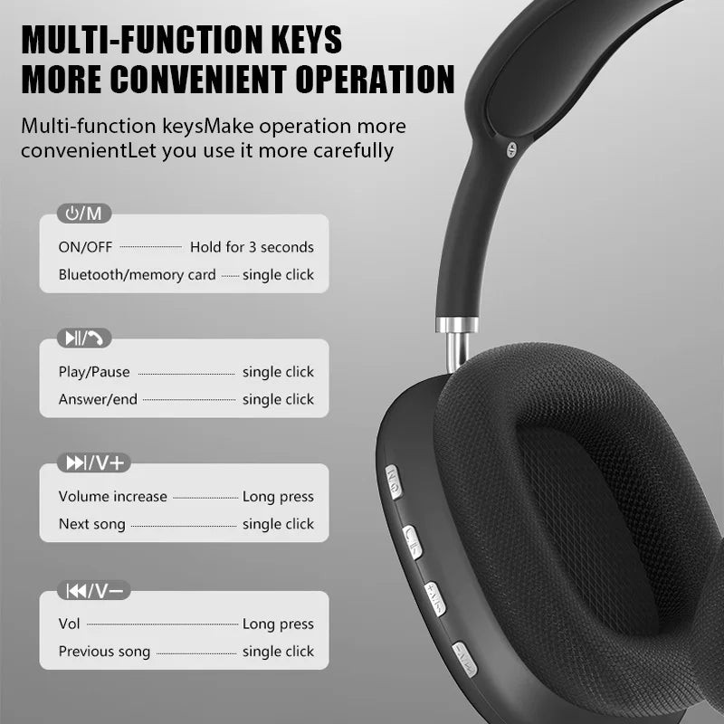 New P9 Wireless Bluetooth Headphones Noise Cancelling